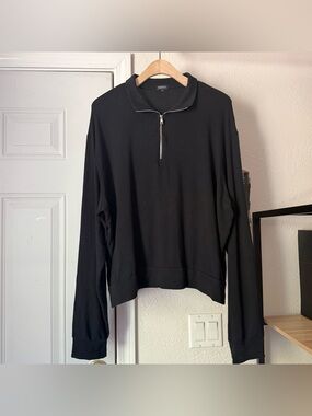 BLEUSALT black knit stretchy 1/4 quarter zip popover polo boxy sweater